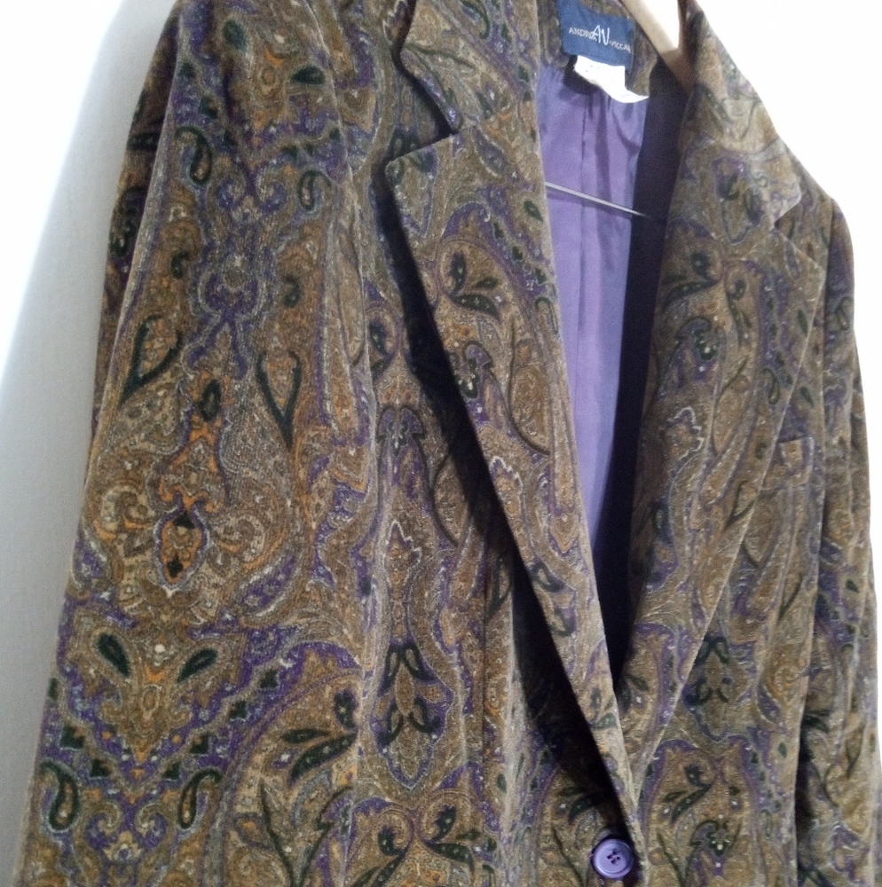Andrea Vicaro Vintage velvet paisley one button blazer women's size 12 - Picture 4 of 9